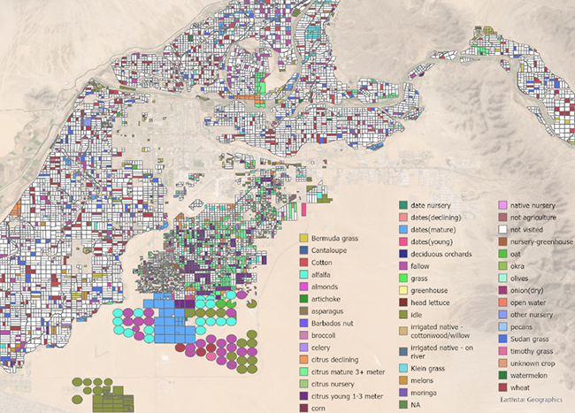 A colorful map of agriculture in the Yuma area