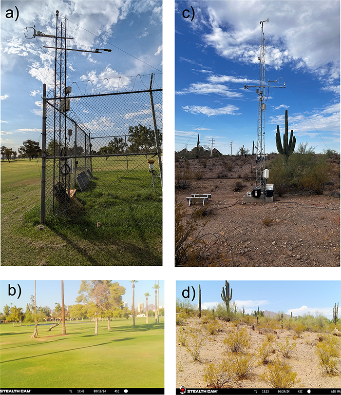 A panel of 4 images showing scientific equipment outdoors in varied landscapes