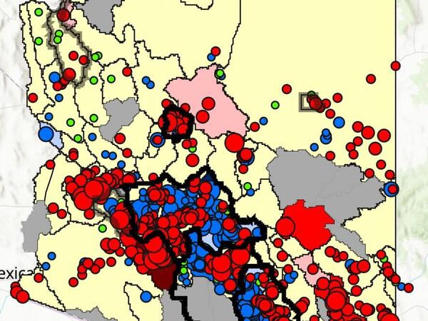 Geographical map of water in arizona