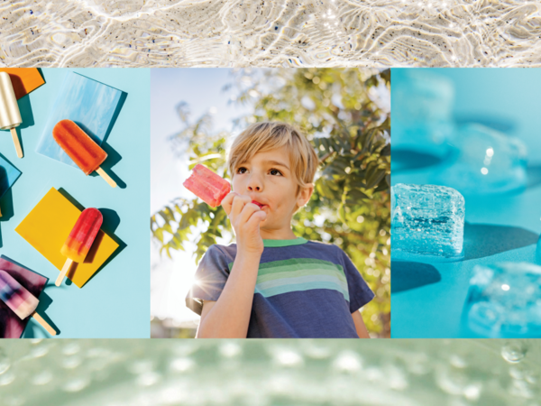 A collaged image of a boy with a popsicle