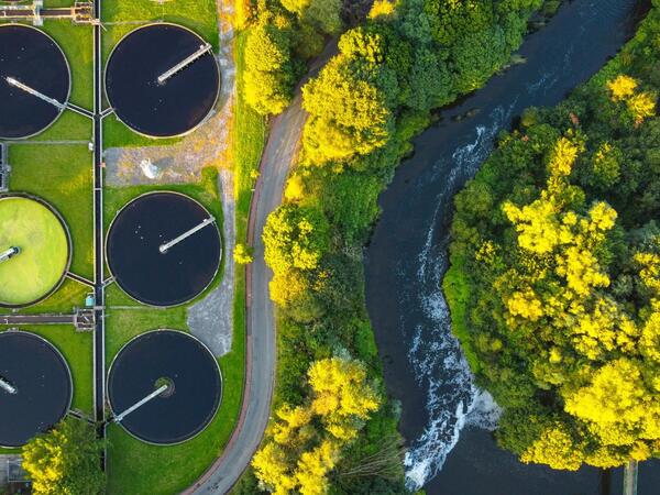 A water treatment plant from above