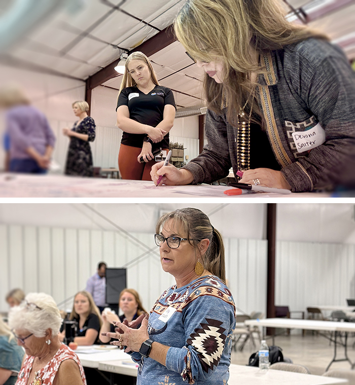 Women participating in workshop activities.