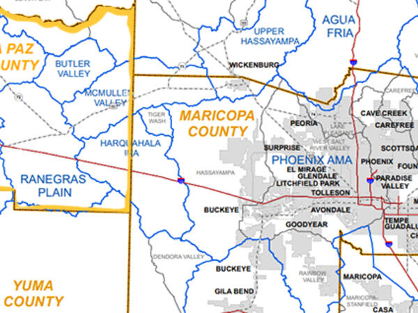 Map of central Arizona with La Paz County highlighted