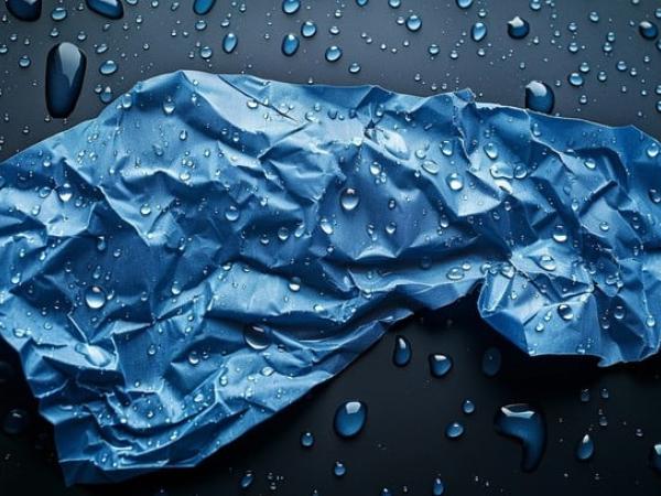 Crumpled piece of paper with water falling on it.