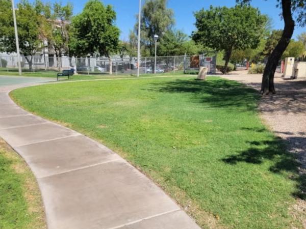 A grassy desert park.