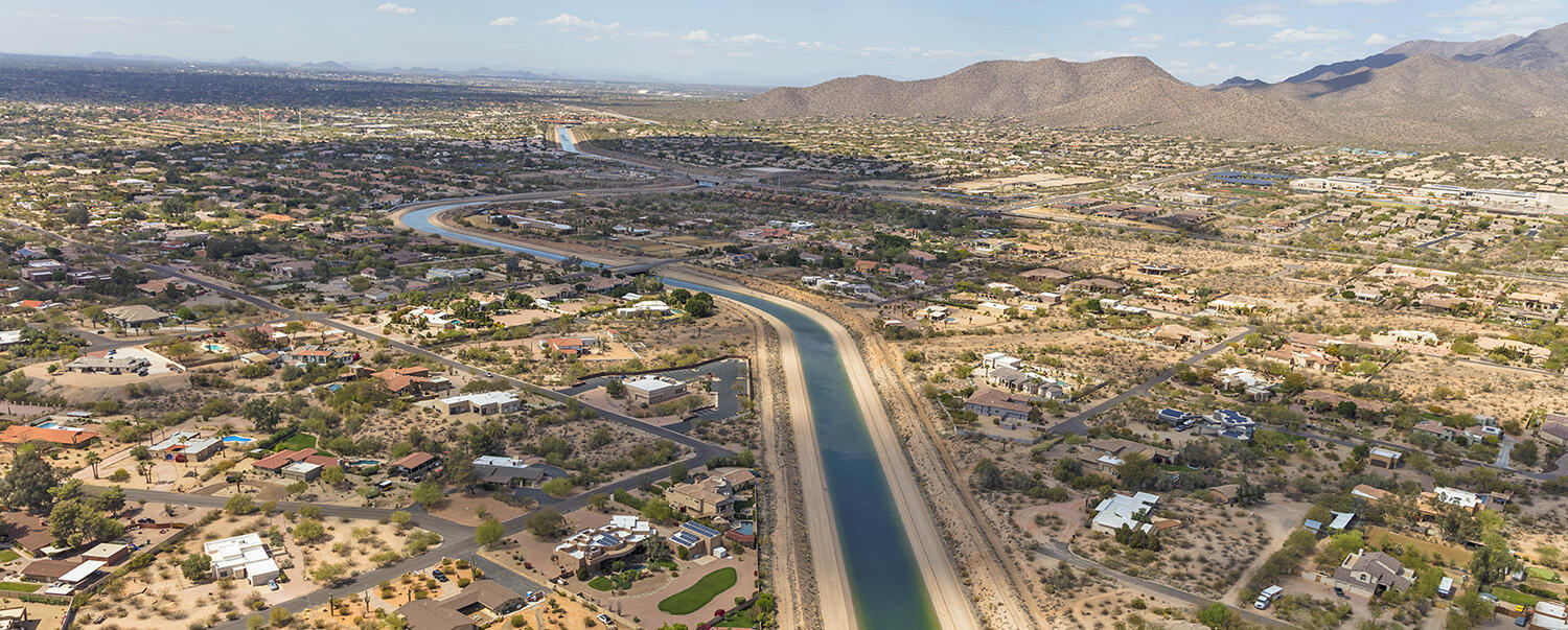 Aerial view of an outlying canal that feeds the Arizona Canal. Carol M. Highsmith Archive, Library of Congress, Prints and Photographs Division